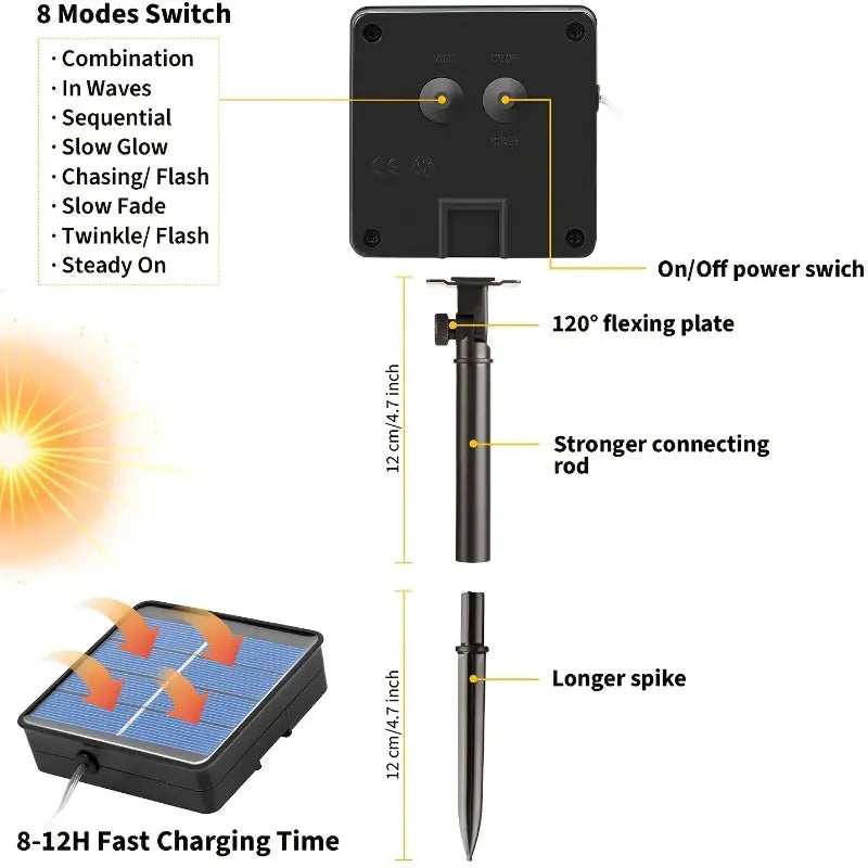 8 Modes Solar Fairy Light String - Outdoor Waterproof Copper Wire Lights-1