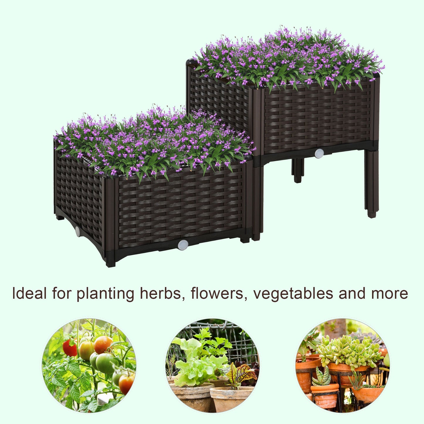 Set of 2 Raised Garden Beds with Self-Watering Planters - Brown-3