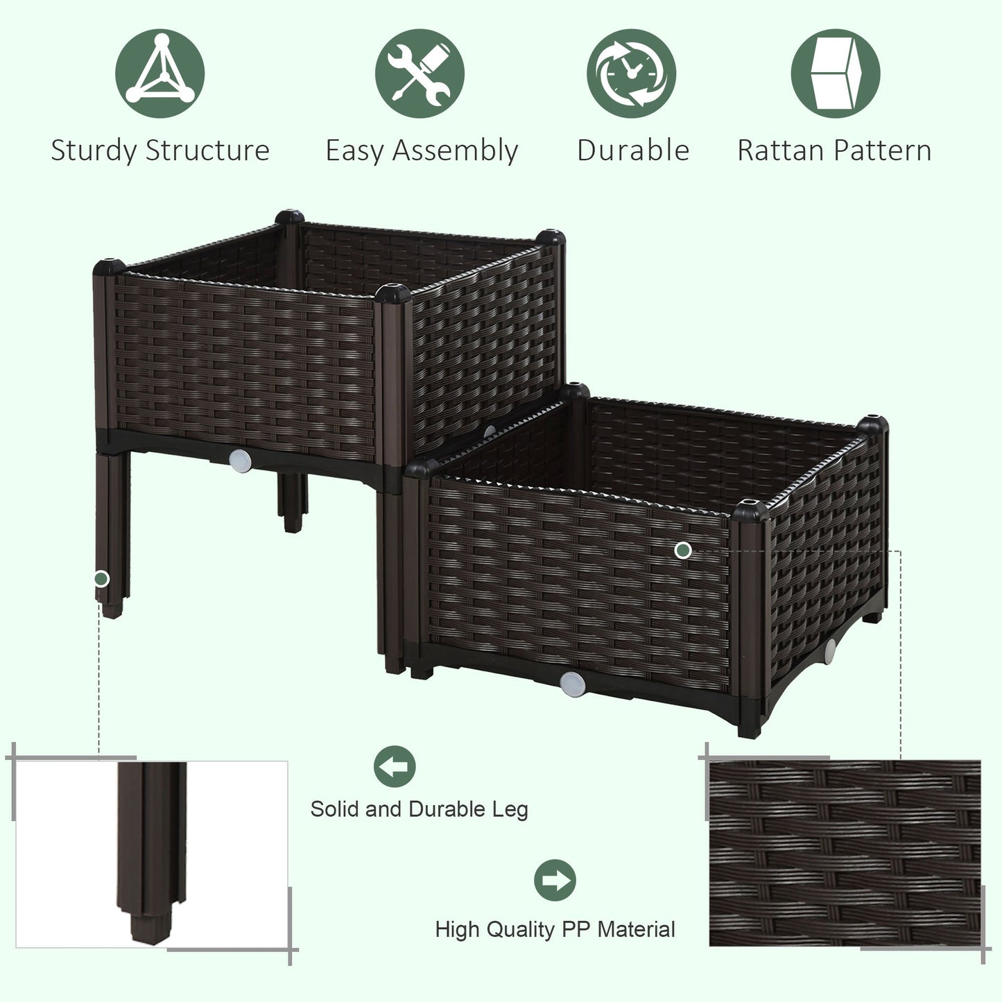 Set of 2 Raised Garden Beds with Self-Watering Planters - Brown-4