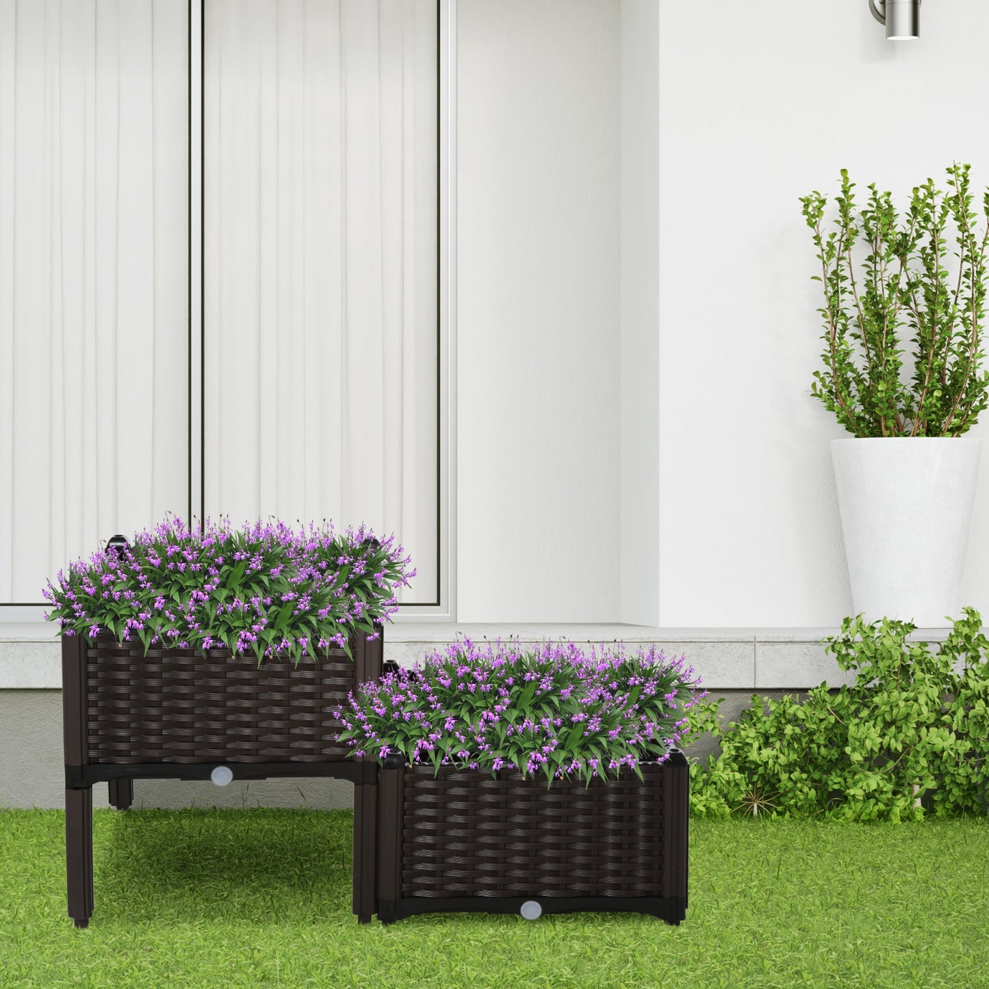 Set of 2 Raised Garden Beds with Self-Watering Planters - Brown-1