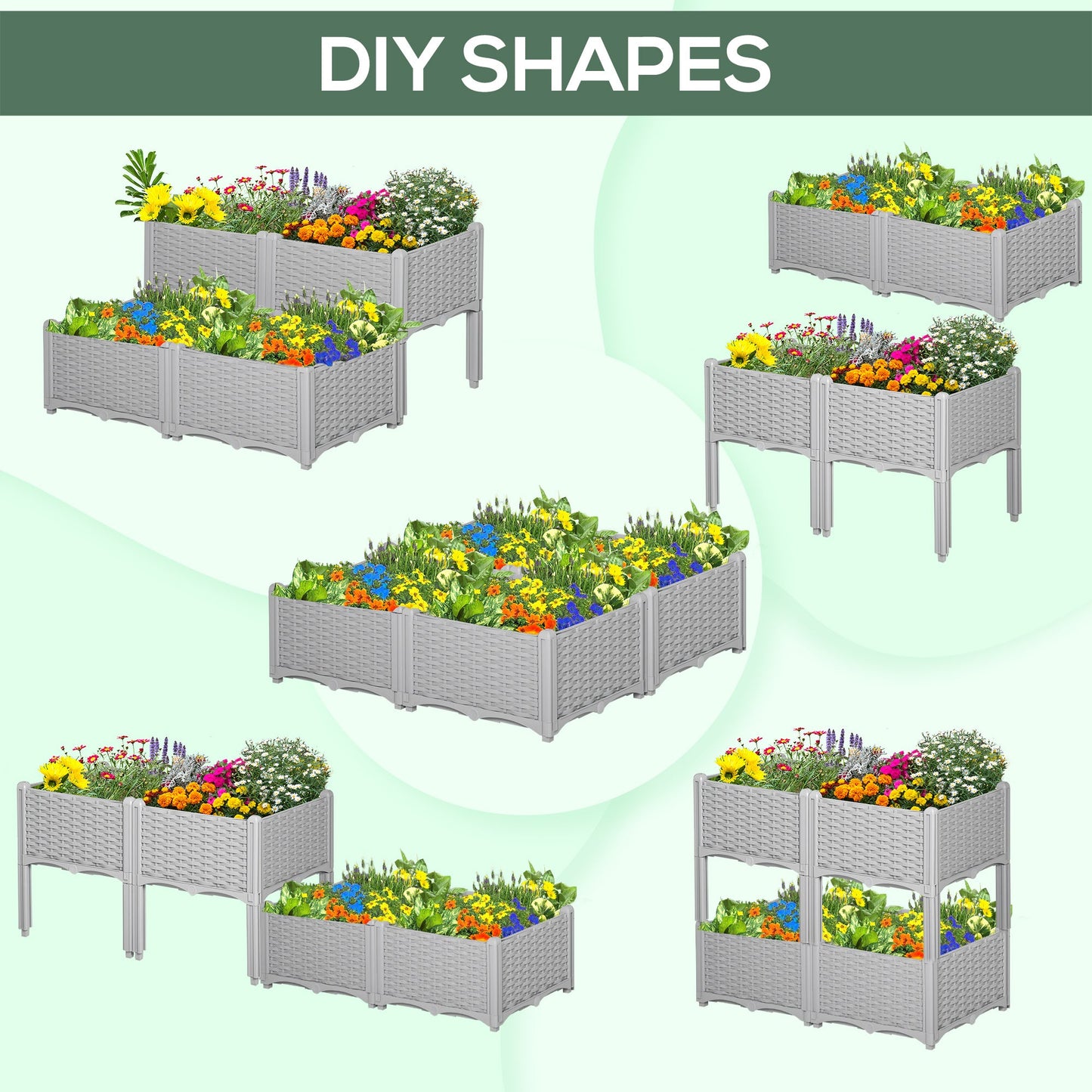 Set of 4 Raised Garden Beds with Self-Watering Planters - Grey-4