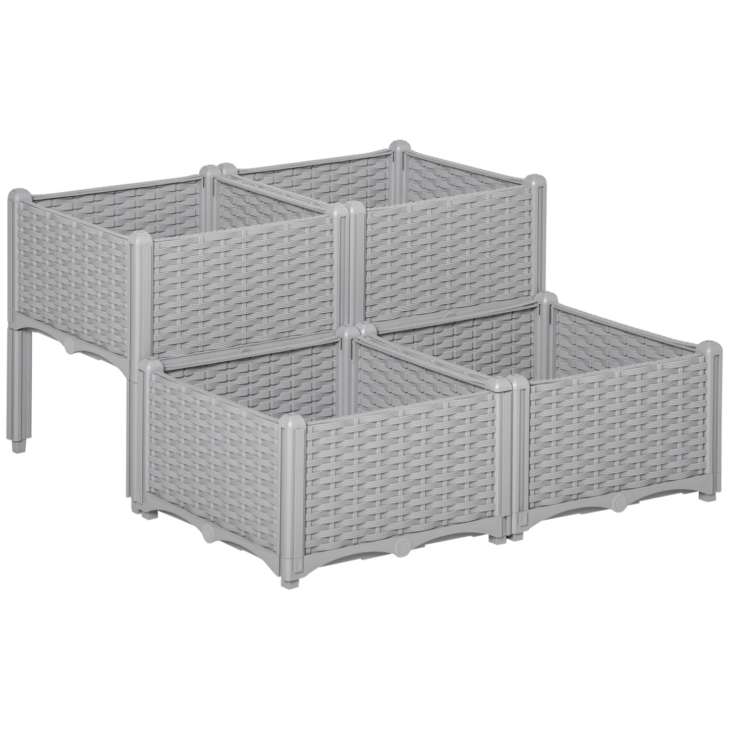 Set of 4 Raised Garden Beds with Self-Watering Planters - Grey-0