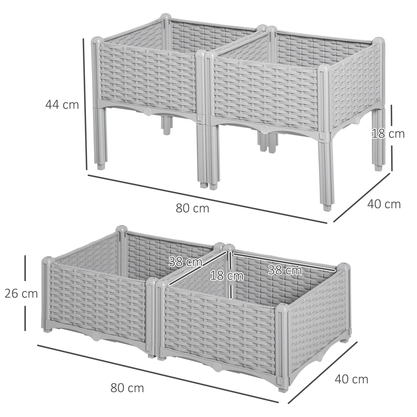Set of 4 Raised Garden Beds with Self-Watering Planters - Grey-2