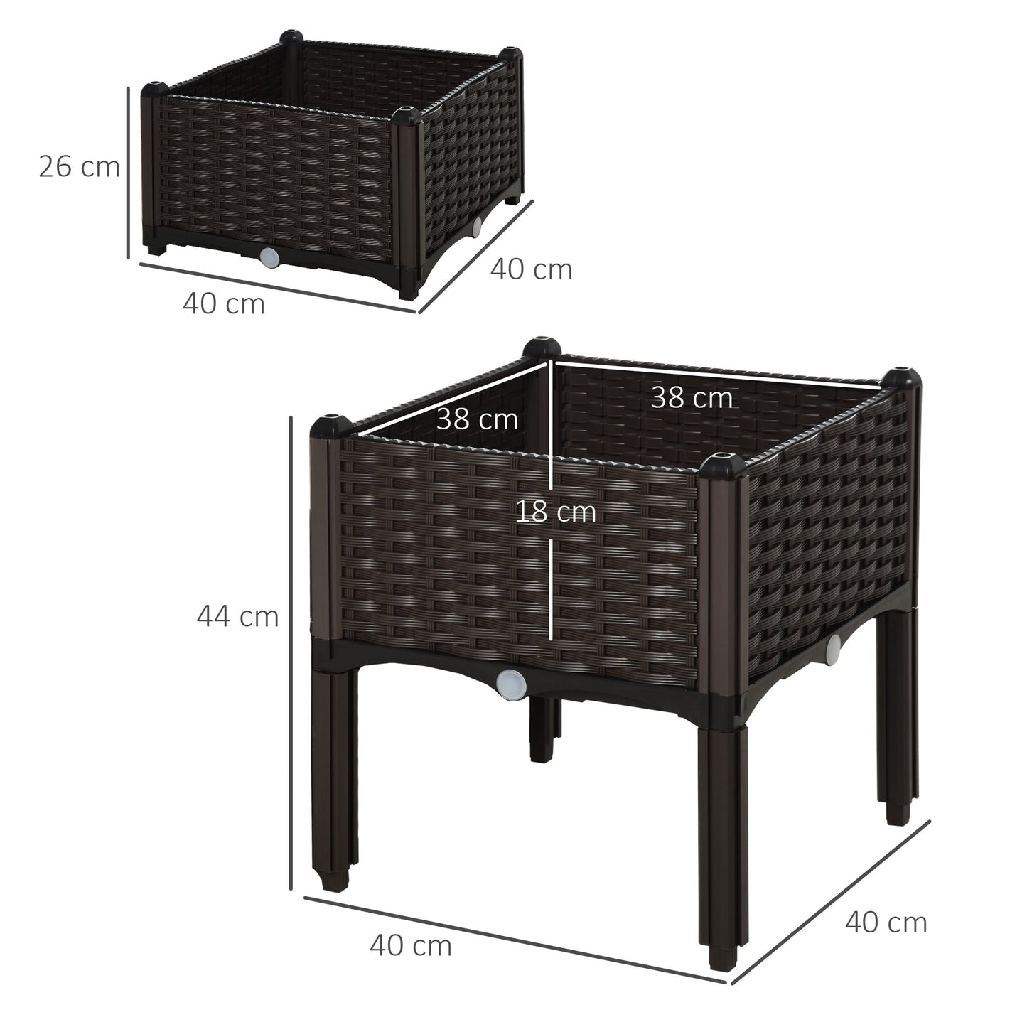 Set of 2 Raised Garden Beds with Self-Watering Planters - Brown-2