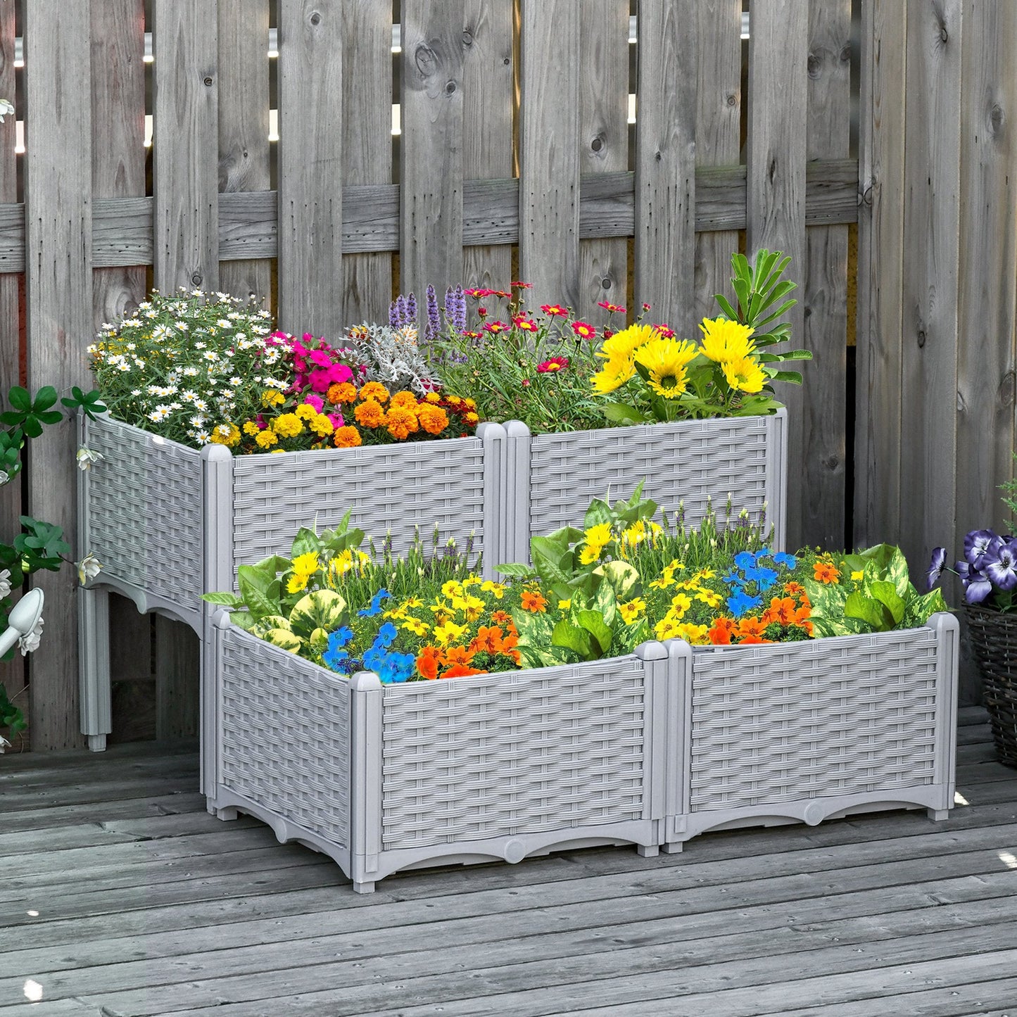 Set of 4 Raised Garden Beds with Self-Watering Planters - Grey-1