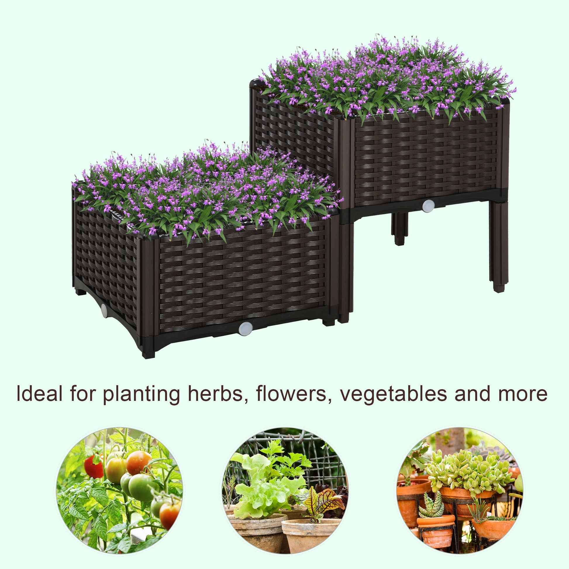 Set of 2 Raised Garden Beds with Self-Watering Planters - Brown-3