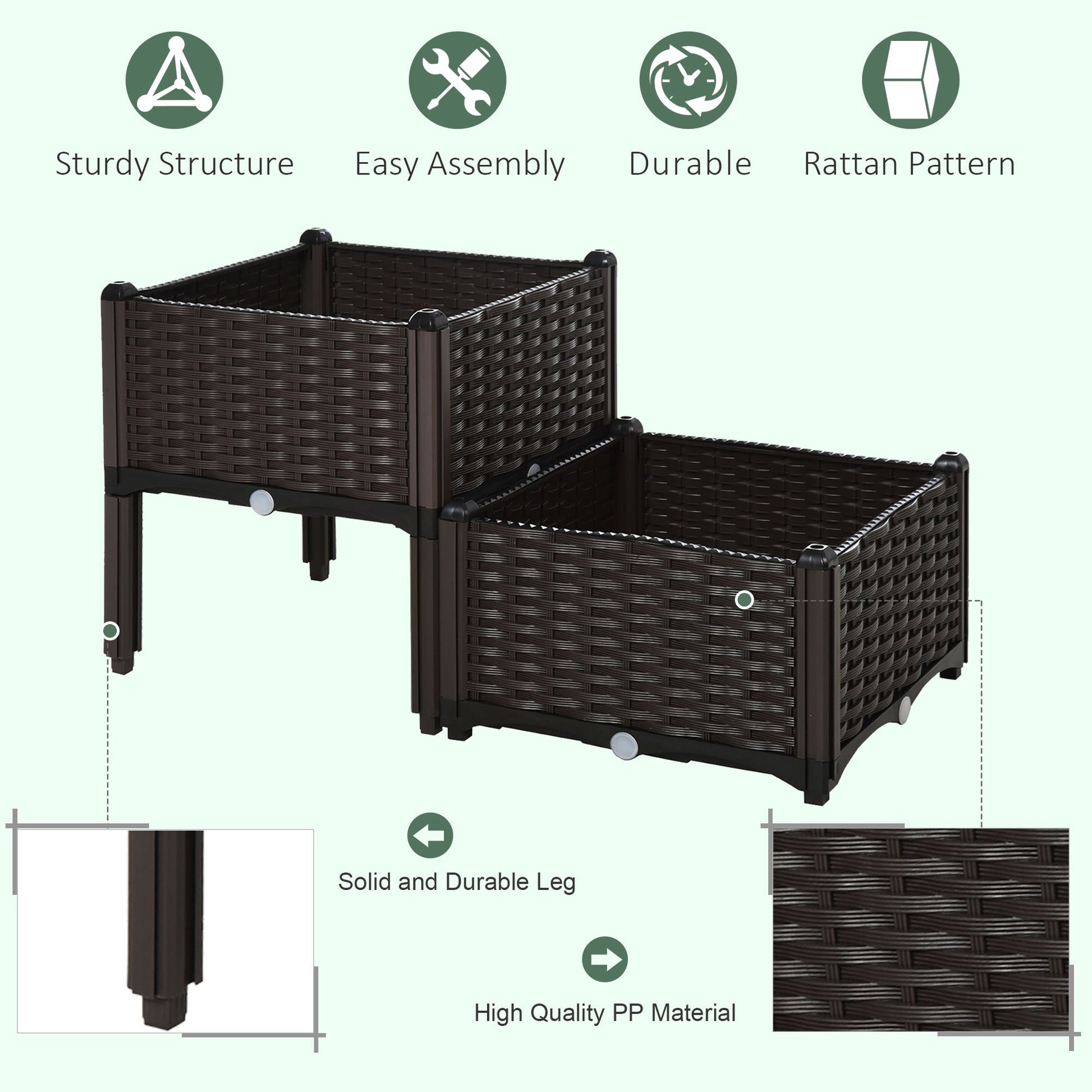 Set of 2 Raised Garden Beds with Self-Watering Planters - Brown-4