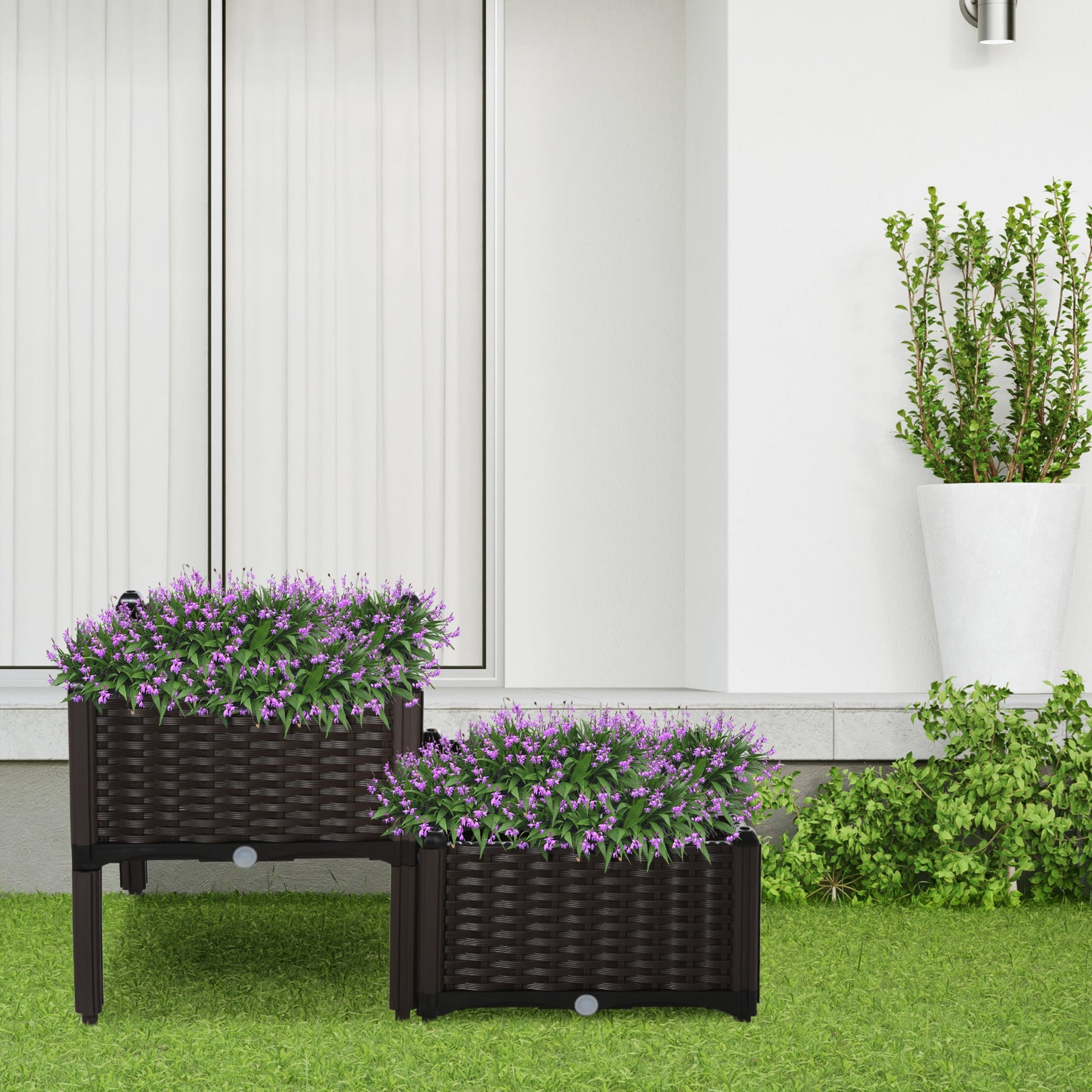 Set of 2 Raised Garden Beds with Self-Watering Planters - Brown-1