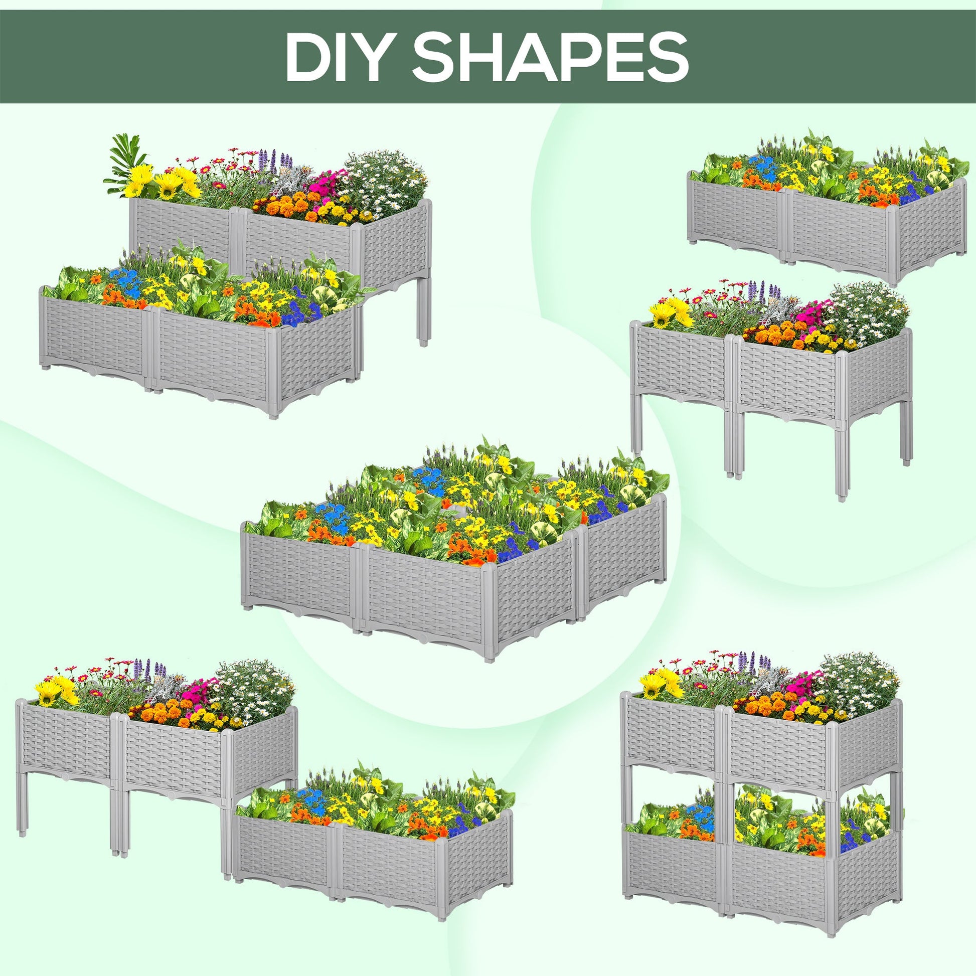 Set of 4 Raised Garden Beds with Self-Watering Planters - Grey-4