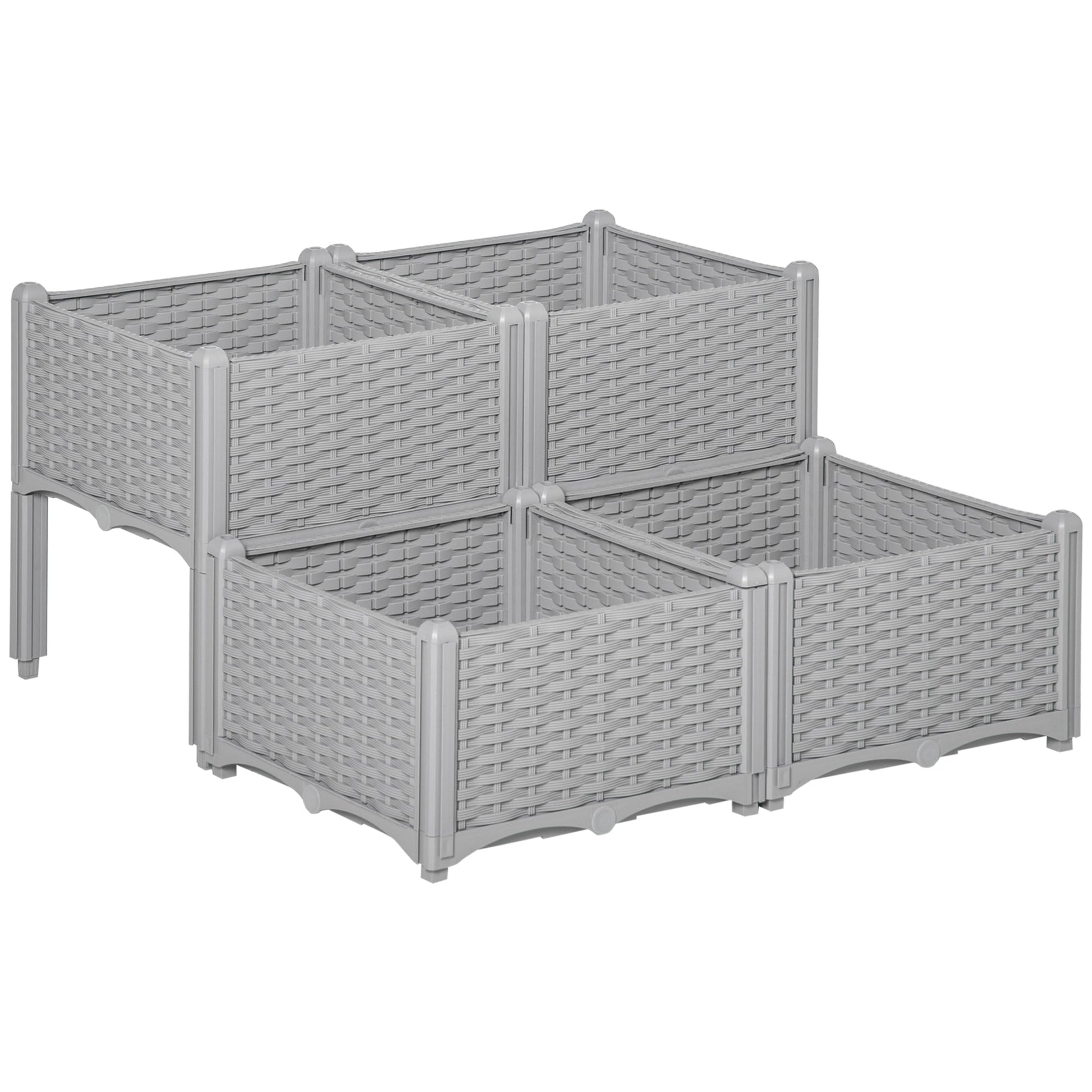Set of 4 Raised Garden Beds with Self-Watering Planters - Grey-0