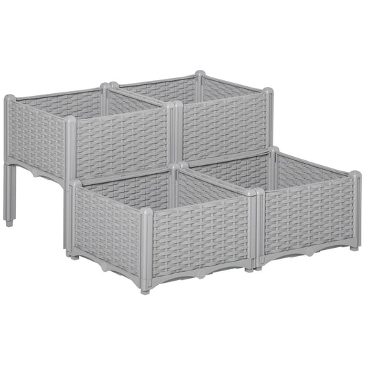 Set of 4 Raised Garden Beds with Self-Watering Planters - Grey-0