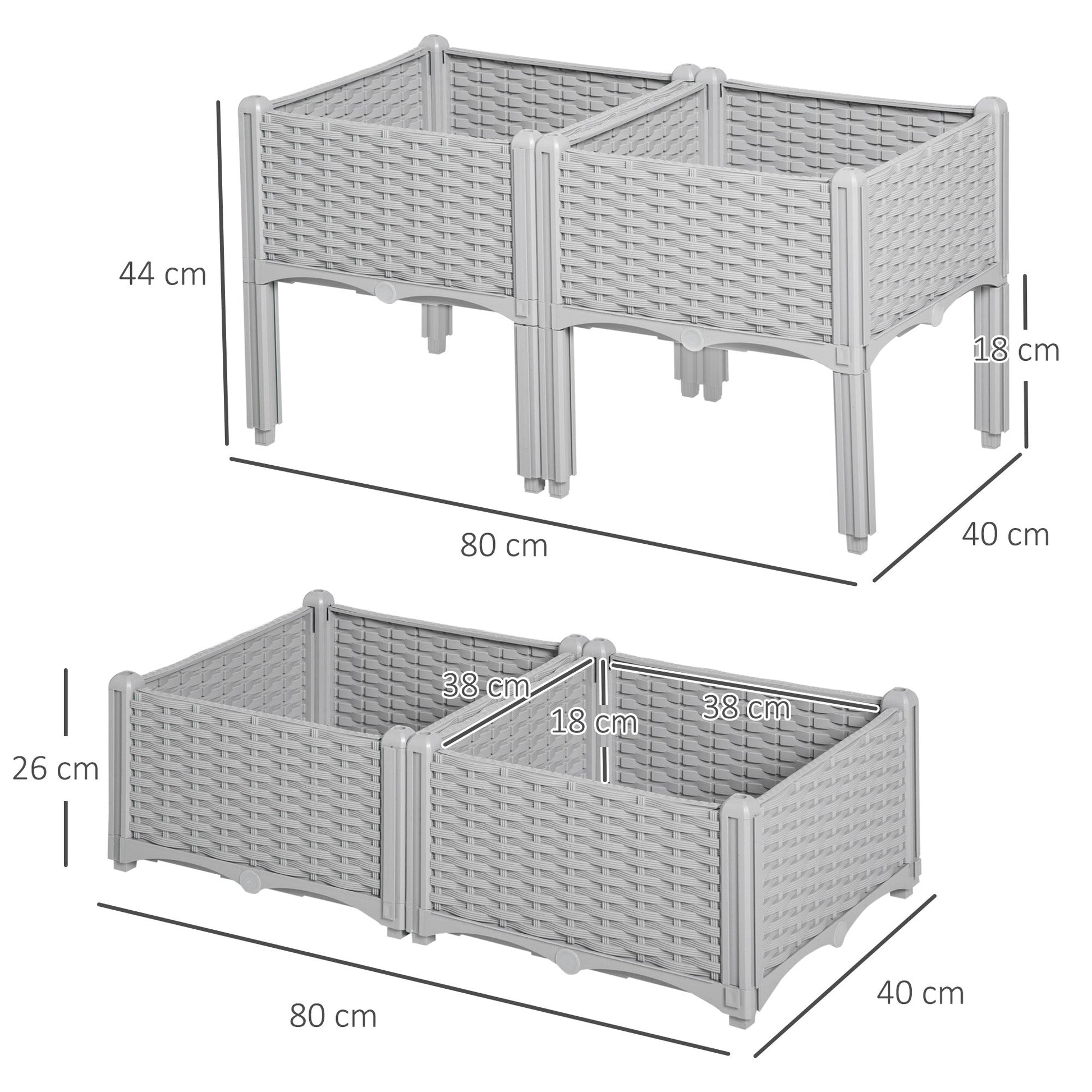 Set of 4 Raised Garden Beds with Self-Watering Planters - Grey-2